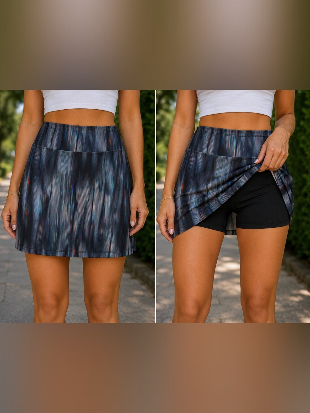 B-Skinz Women L Skort Navy Blue Abstract Stripe Pull On Tennis Golf Pickleball